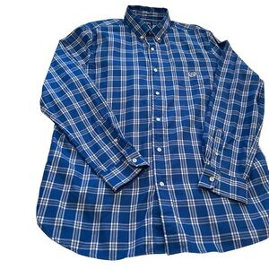 Chaps Easy Care Twill Blue/White Checked Mens Shirt -Size Large
